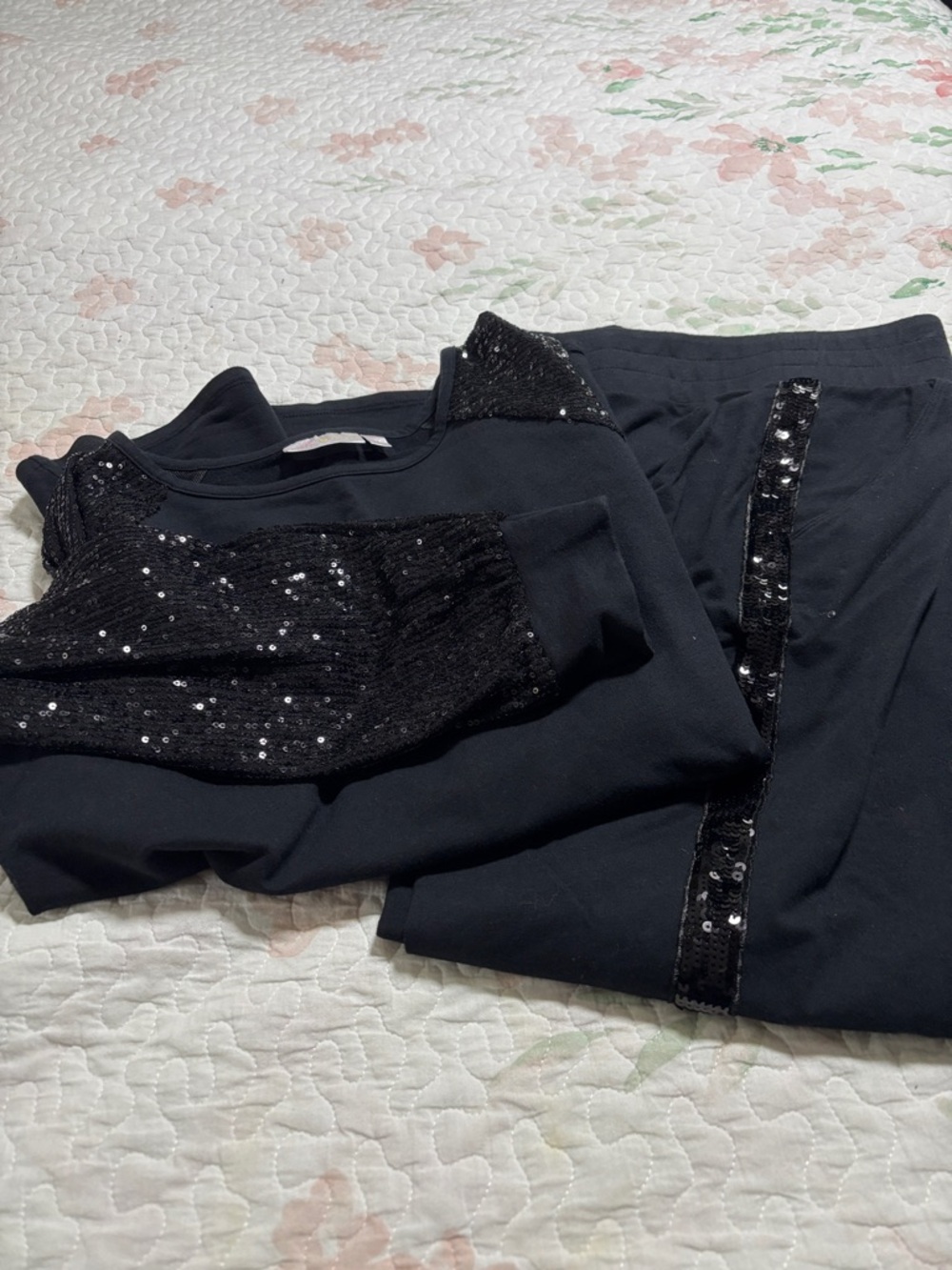 Belle by Kim Gravel Black Sequin Sleeve Sweatshirt & sweatpants